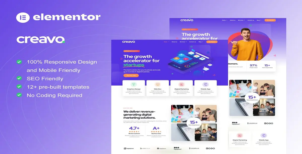 Creavo Creative Agency & Digital Marketing Elementor Download: Template Kit 🎨🌐