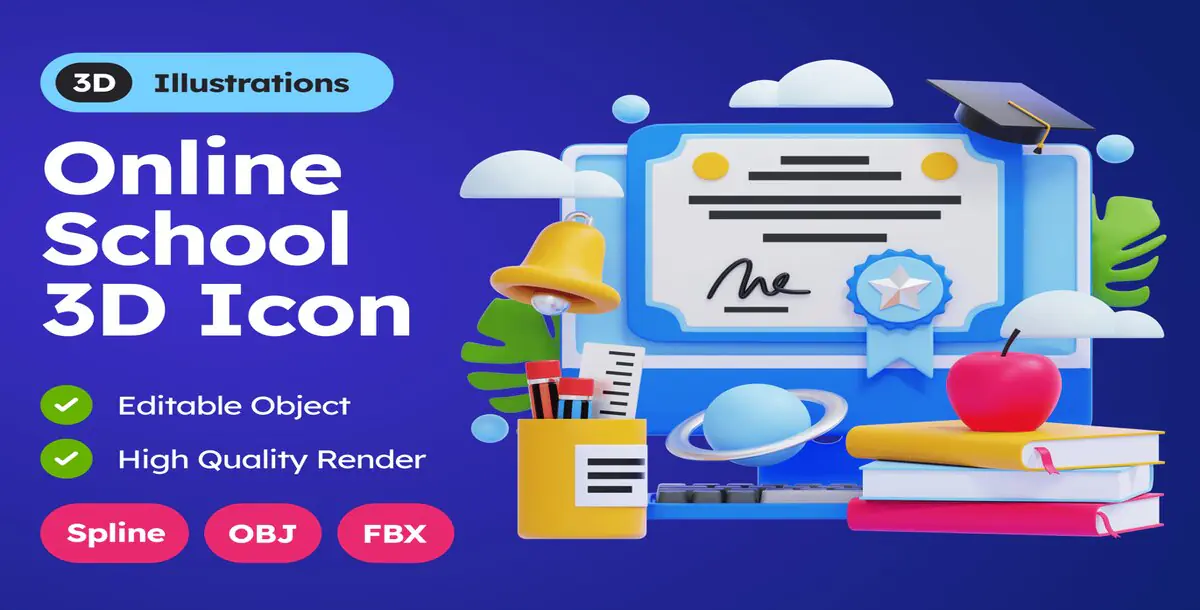 Online School Illustration Download, Incl. 3D & Class