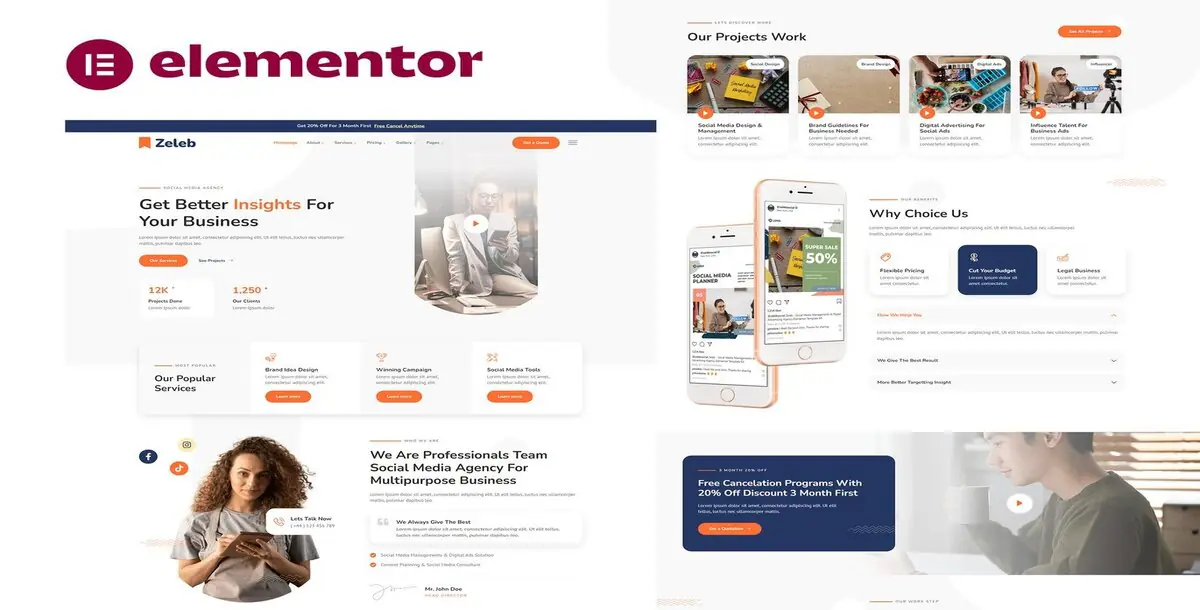 Zeleb Social Media Marketing & Digital Advertising Elementor Template Kit