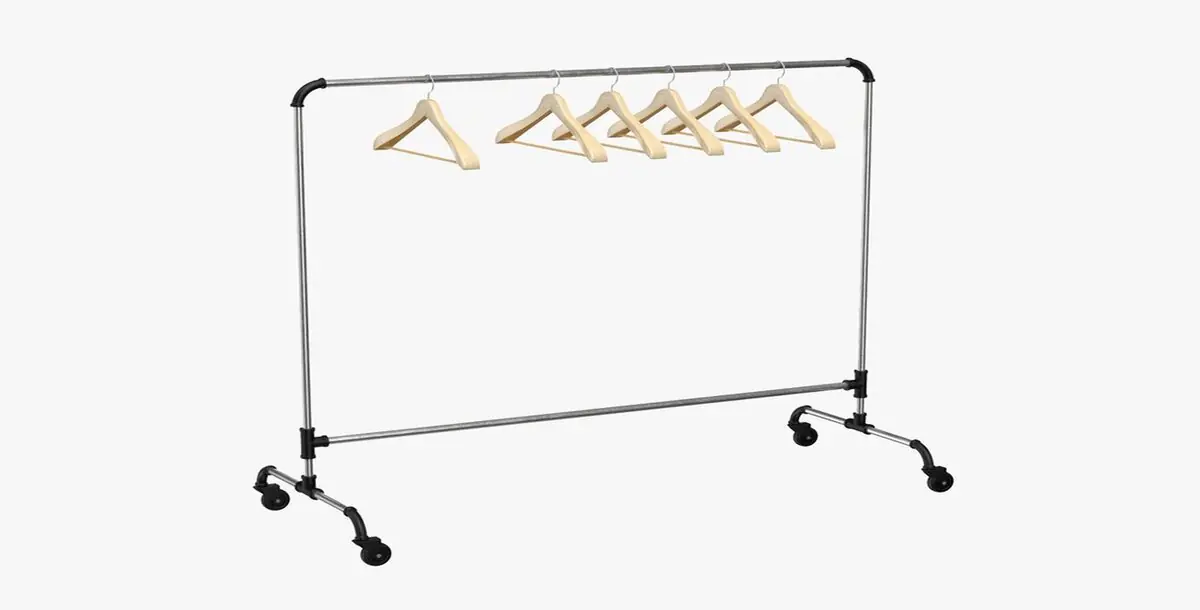 Empty Clothes Stand Silver Metal Garment Rack with Wooden Hangers Download, Incl. Clothes & Freestan