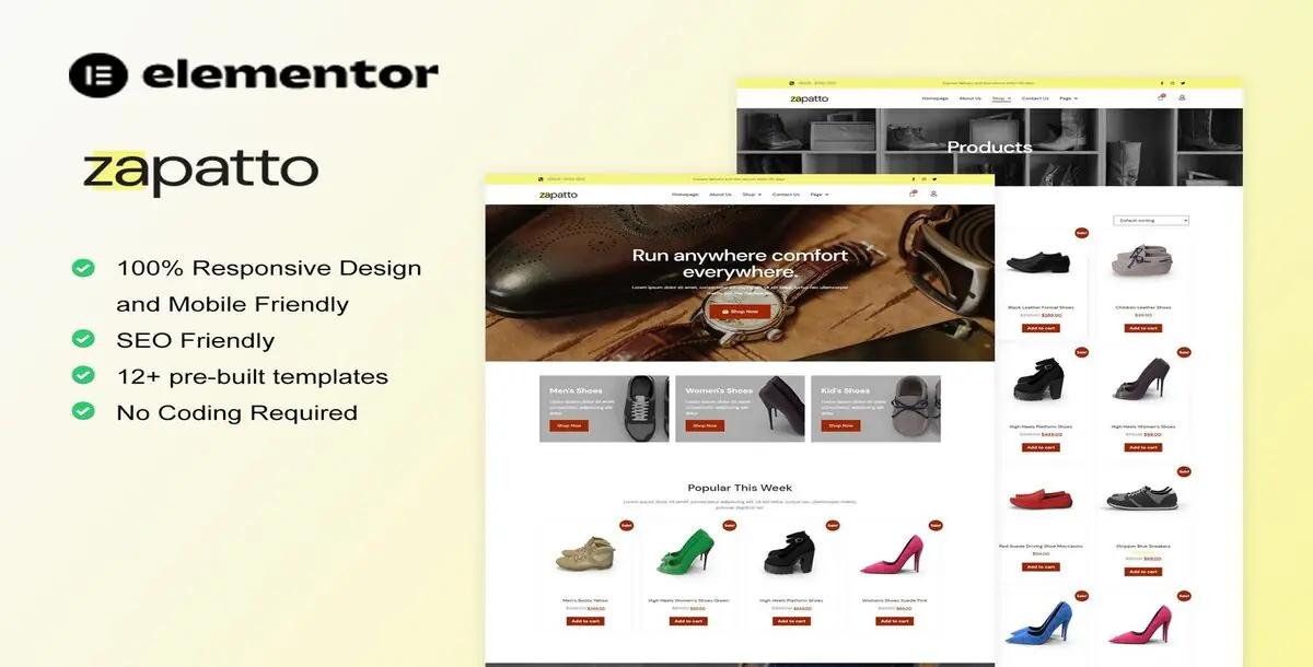 Zapatto Shoes Store WooCommerce Elementor Template Kit