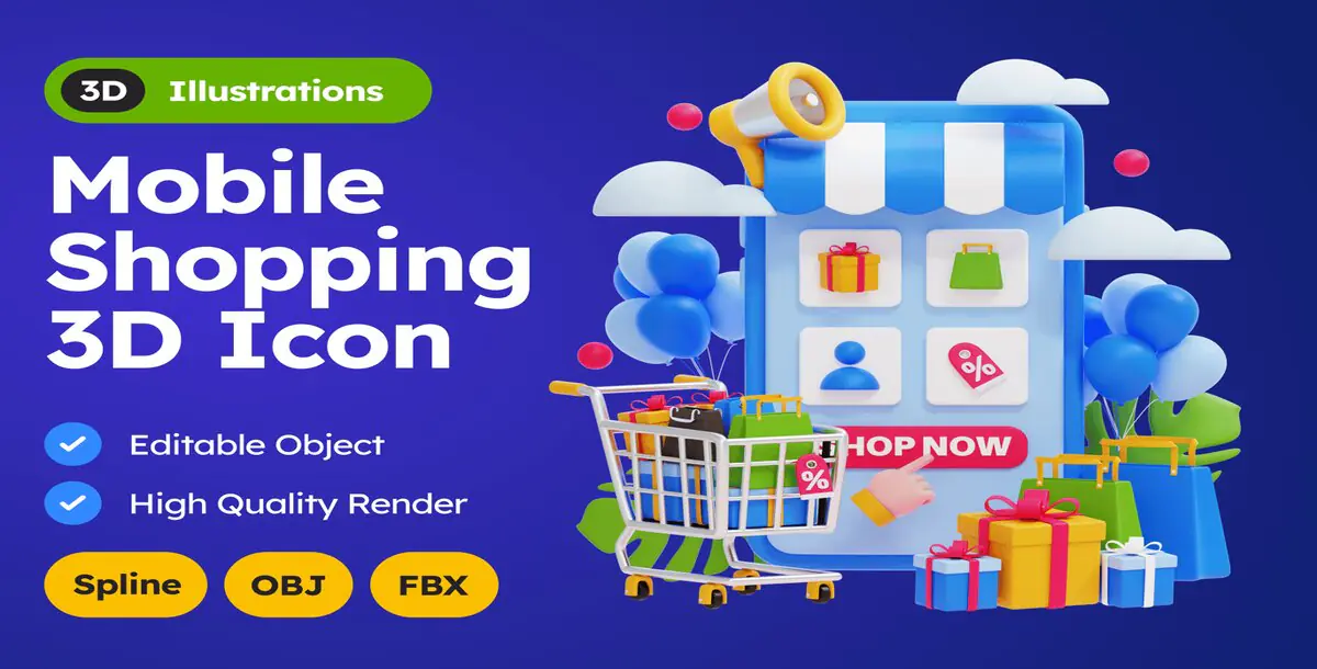 Mobile Shopping Illustration Download, Incl. 3D & Ecommerce