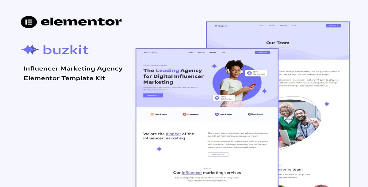 Buzkit Influencer Marketing Agency Elementor Template Kit Download