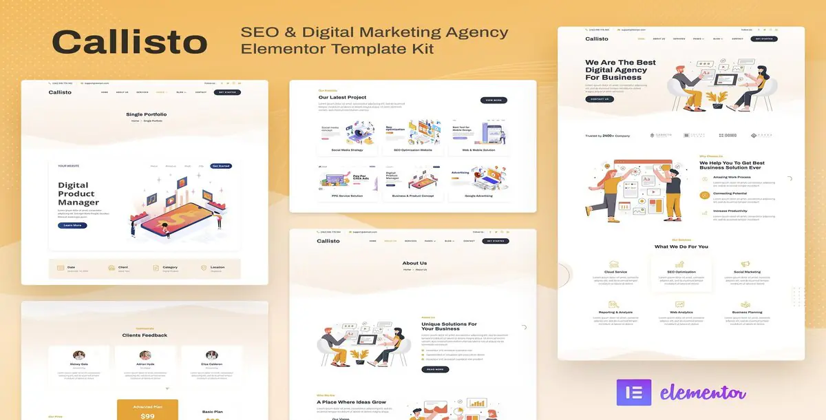 Callisto SEO Digital Marketing Agency Elementor Template Kit Download 🌐📈